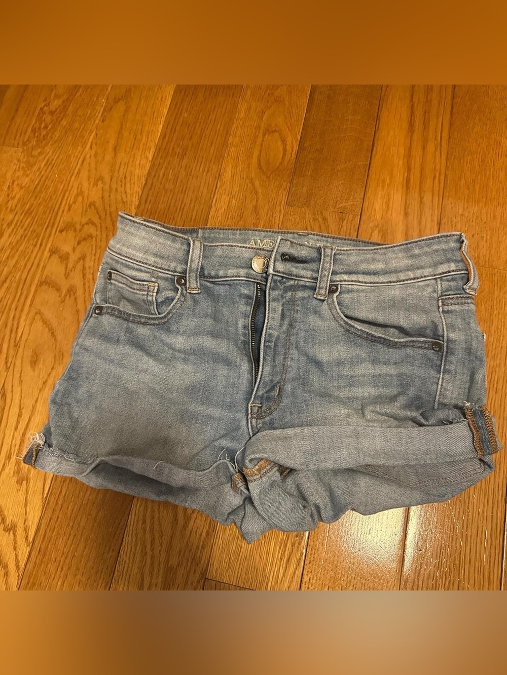 American Eagle Outfitters Light Blue Denim Rolled-Hem Shorts